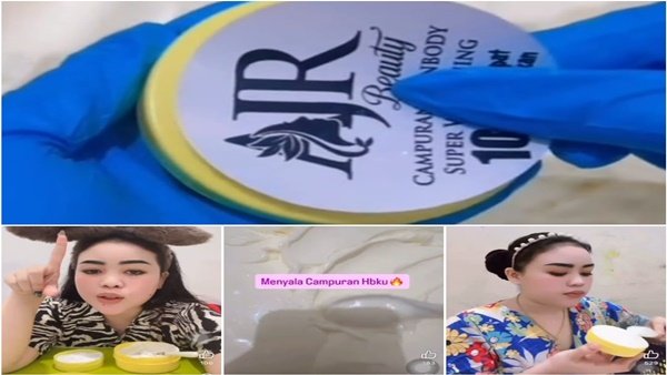Tangkapan layar video media sosial yang memperlihatkan Owner AJR Beauty, Mira, diduga sedang mempromosikan sekaligus meracik produk handbody AJR Beauty tanpa izin edar BPOM. Diduga Kosmetik Ilegal, AJR Beauty Luput dari Penindakan