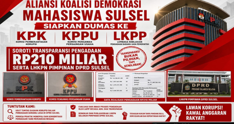 DPRD Sulsel Diterpa Sorotan, Data Pengadaan Rp210 Miliar Dibawa ke KPK, KPPU, dan LKPP