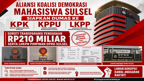 DPRD Sulsel Diterpa Sorotan, Data Pengadaan Rp210 Miliar Dibawa ke KPK, KPPU, dan LKPP